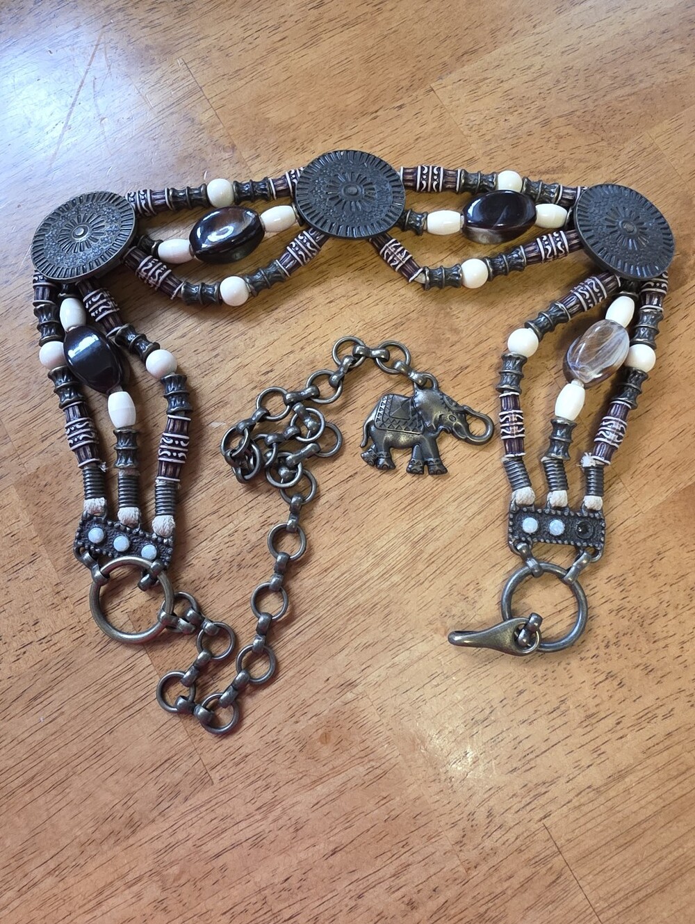 Vintage Boho Multi-Strand Concho Chain Belt with Elephant Charm – Y2K Festival